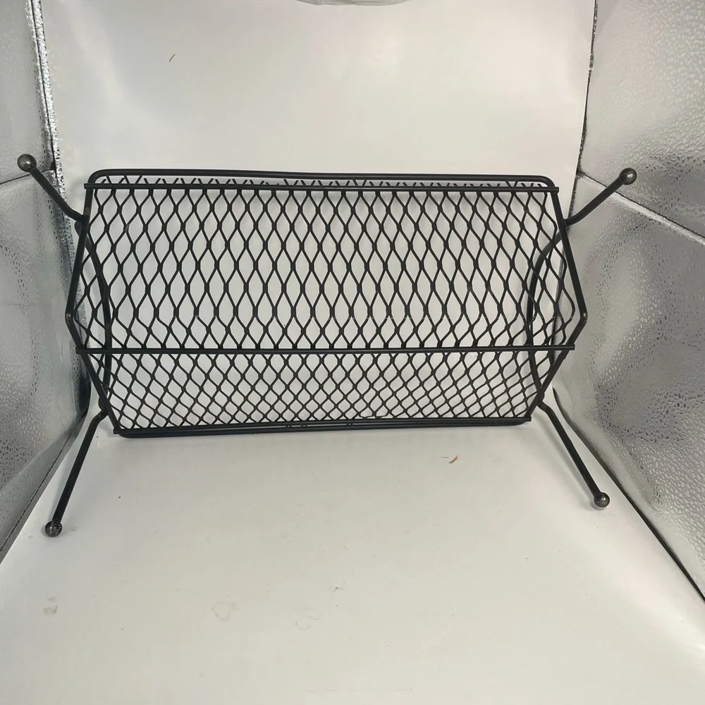 Mid Century Modern CD/DVD Books Rack Stand Mesh Metal Black